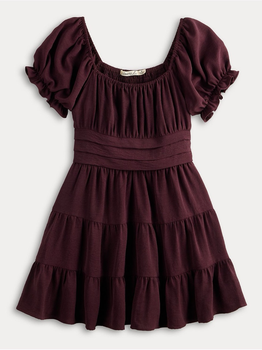 liberty Girls' Wine Puff-Sleeve Tiered Dress